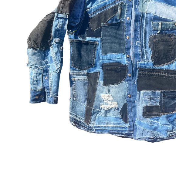 Patchwork Denim Flannel Reworked - Picture 4 of 7